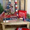 4-Piece Memorial Day Wooden Book Stack Decorations – Patriotic Red, White & Blue Tiered Tray Décor with Boots, Cross, Helmet & Flag for Home, Office & Veterans Day